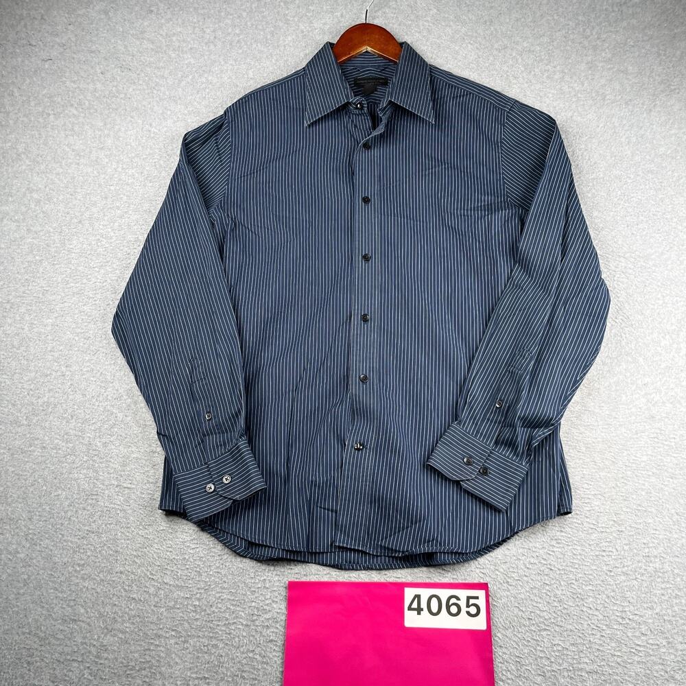 Express Shirt Modern Fit Navy Pin Striped Casual Button Up Long Sleeve Mens L